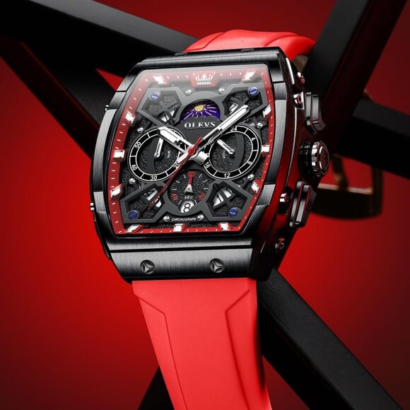 ⚡Red Watches for Men Waterproof Analog Quartz Chronograph Business Casual Dress - Picture 5 of 9